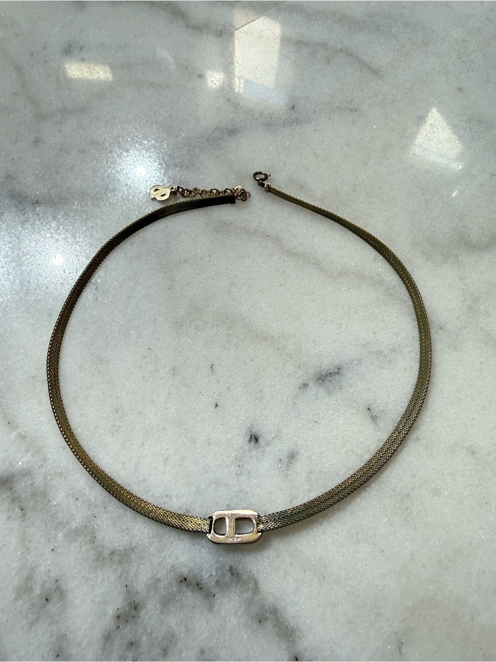 Dior Gold Tone Mesh Choker with CD Logo - Picture 2 of 11